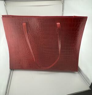 NWOT VTG Red Leather Exotic Croc Embossed Shoulder Tote Purse Laptop Bag Italy